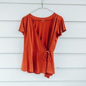 Bouncy Burnt Orange, ruffled Wrap Top